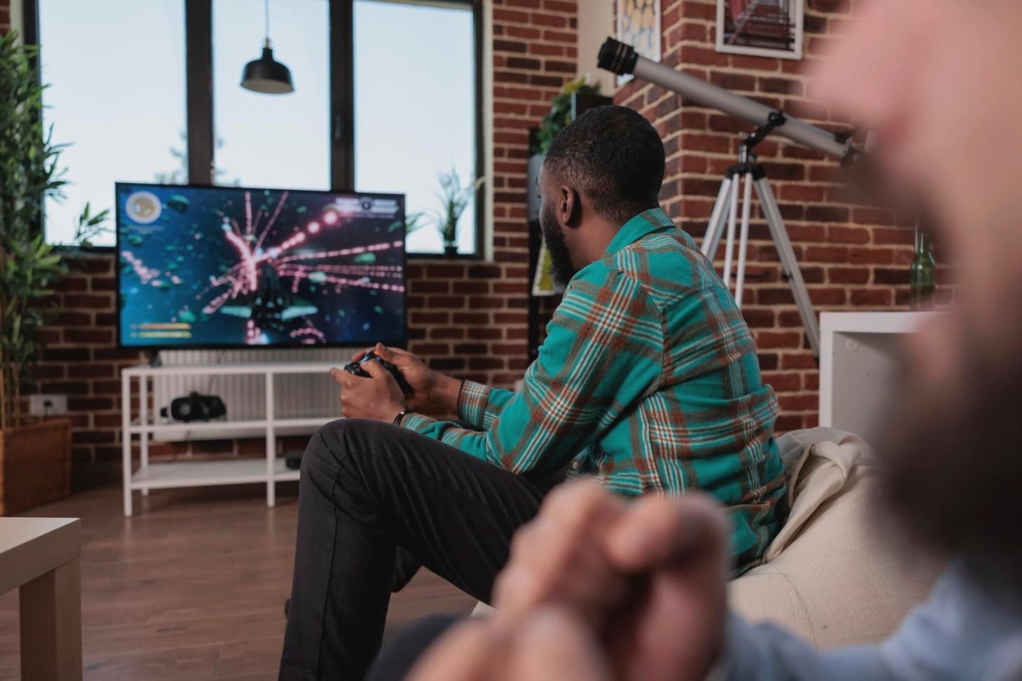 Esports quiz competition scene with players focused on screens